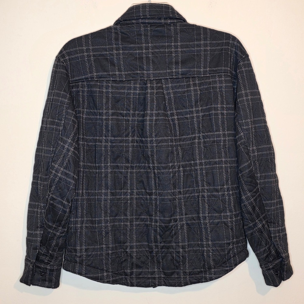 Fabletics Mens Quilted Plaid Shirt Jacket L Black Long Sleeve Button Up Casual - Picture 4 of 6